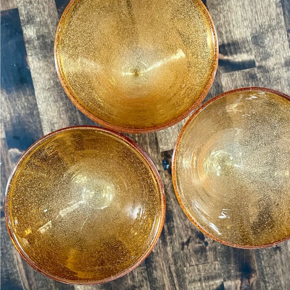 Set of 3 Amber Gold Bubble Martini Glasses Hand-Blown Cocktail Bar - Picture 8 of 8